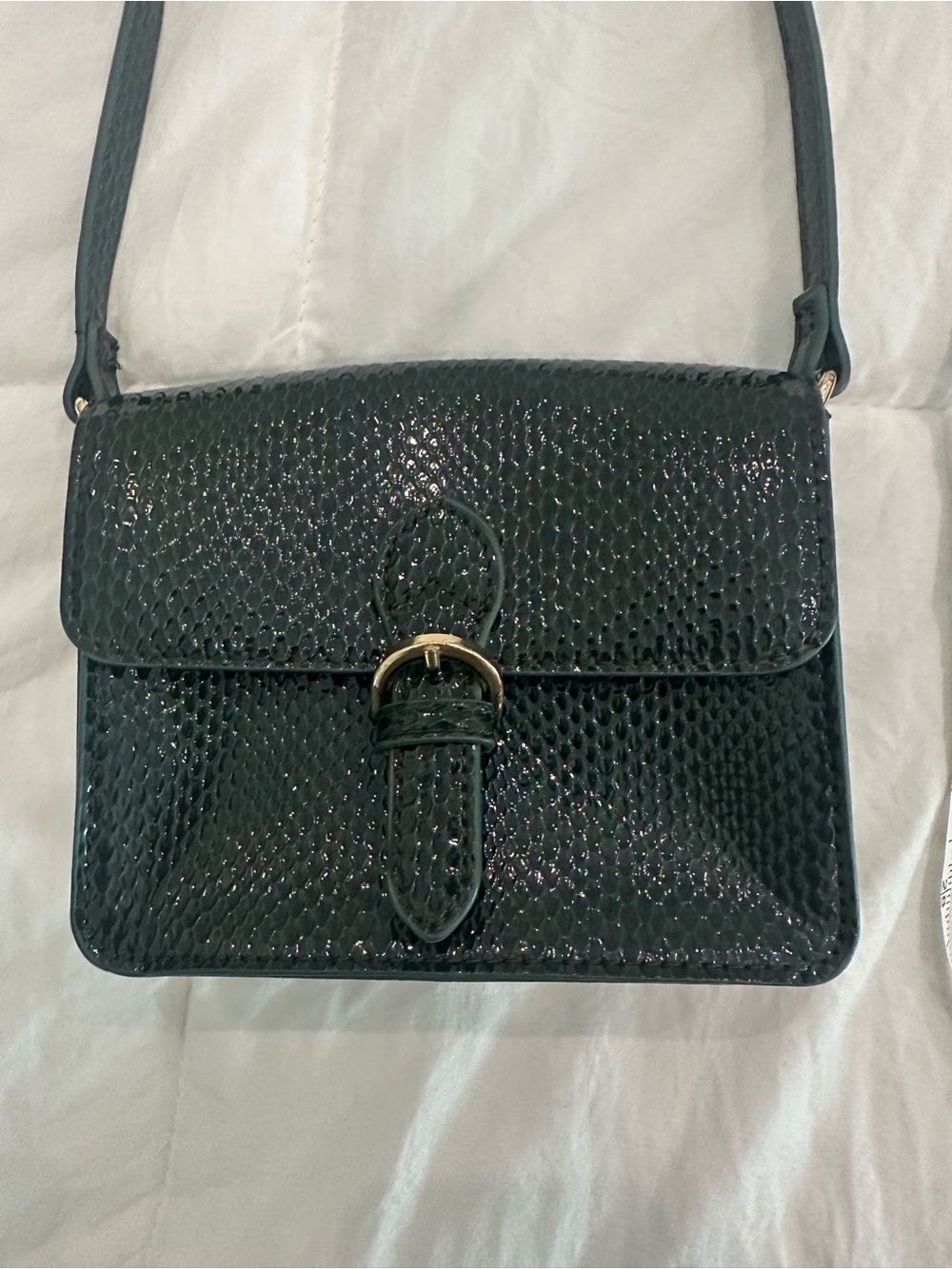 ASOS Dark Green snake Textured Crossbody Bag with Gold Buckle